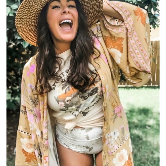 SOLD OUT Festival Bohemian Flower Printed Kimono Robe Tunic - Picture 4 of 6
